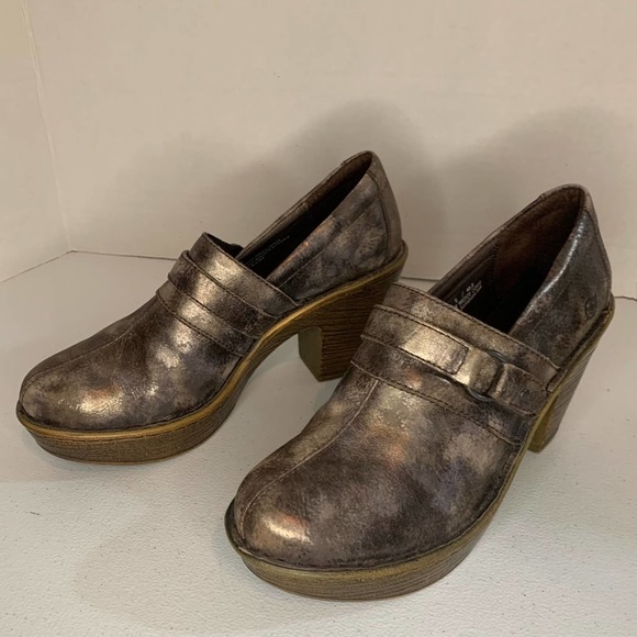 Born Haddon Metallic Bronze Distressed Leather Heeled  Clogs Womens Size 9 - Picture 2 of 13